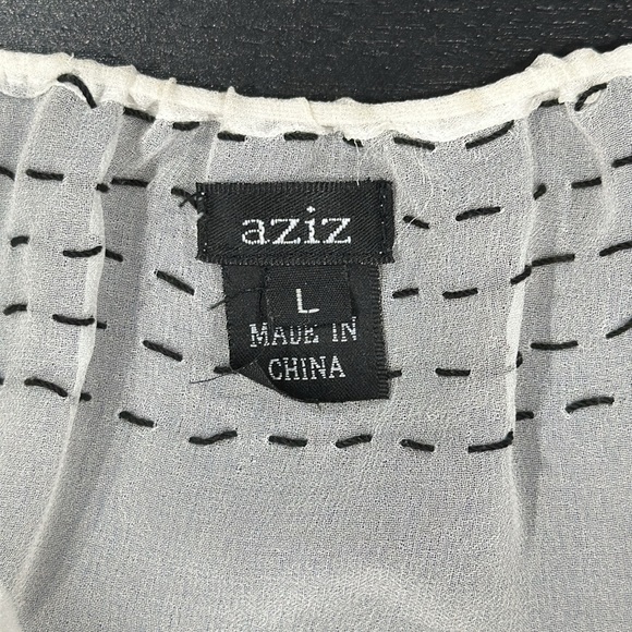 Aziz Sheer White Long Sleeve Blouse with Contrast Stitching and Bead Design - L - Picture 8 of 10